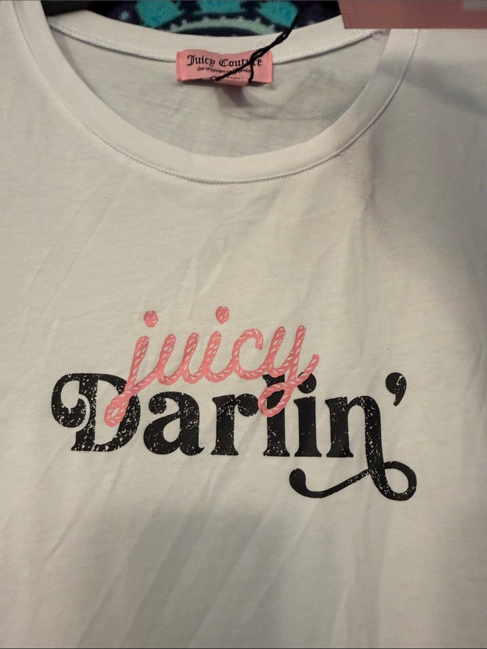 Juicy Couture White Tee with Pink and Black 'Juicy Darlin'' Graphic XL - Picture 3 of 4
